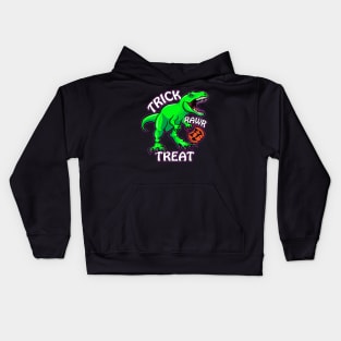 Trick Rawr Treat T Rex Dinosaur with Pumpkin Funny Halloween Cartoon Kids Hoodie